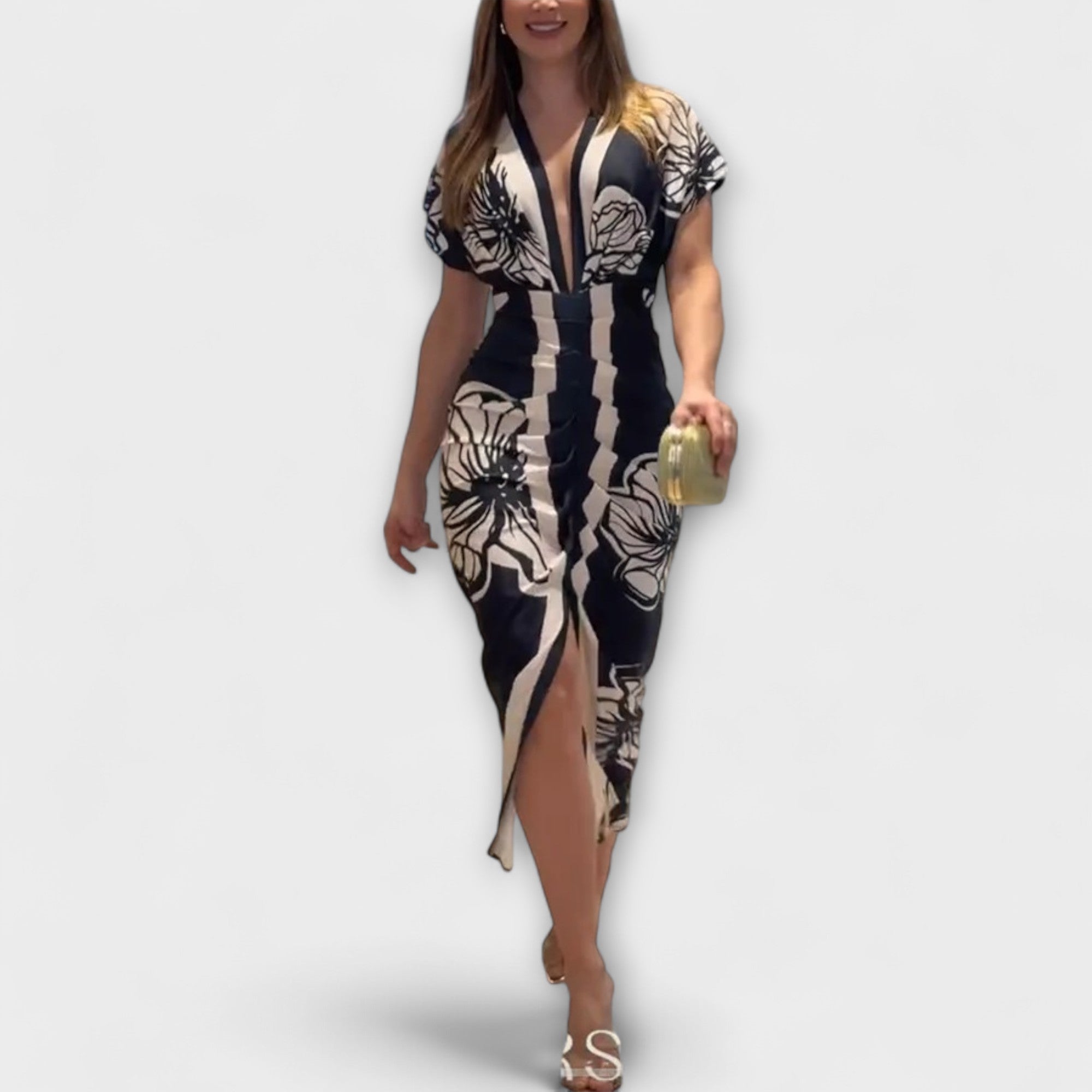 Cleo - Einzigartiges Dolman-Midikleid mit brasilianischem Print